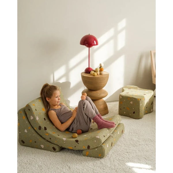 Zöld buklé-zsenília gyerek puff Terrazzo Cloud – Wigiwama-image-2