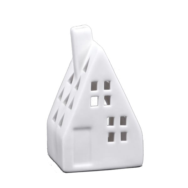 Ház formájú fehér porcelán gyertyatartó, magassága 13 cm - Ego Dekor