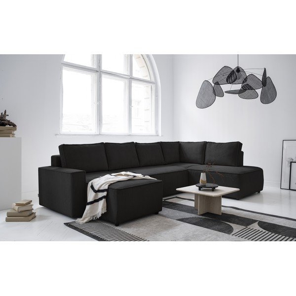 Antracitszürke kordbársony kinyitható sarokkanapé (jobb oldali-U alakú) Brave Dave – Miuform-image-2