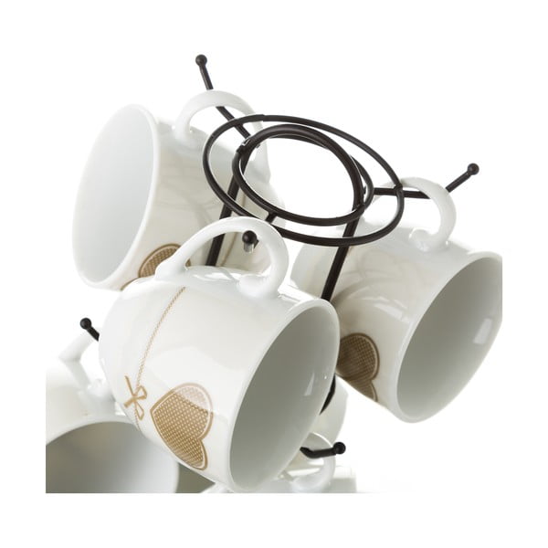 Heart 6 darabos csésze és alátét készlet, fém tartóval - Unimasa-image-3