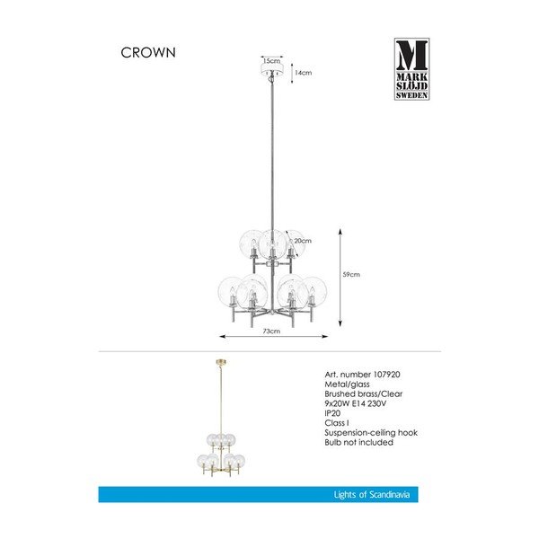 Crown Pendant Clear 9L függőlámpa - Markslöjd-image-1