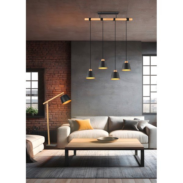 Fekete-natúr színű függőlámpa fém búrával ø 18 cm Harris – Trio-image-3