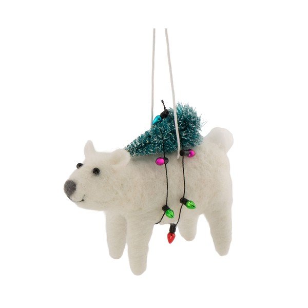 Textil karácsonyfadísz 12 cm Polar Bear with Christmas Lights – Sass & Belle