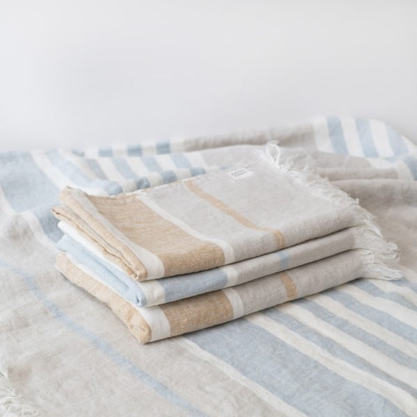 Kék len strandlepedő 140x170 cm Allure Stripe – Linen Tales