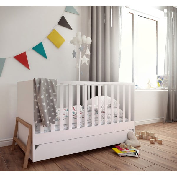 Lotta fehér rácsos gyerekágy fiókkal, 70 x 140 cm - BELLAMY-image-1