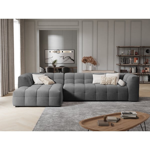 Vesta szürke bársony kanapé, bal oldali - Windsor & Co Sofas-image-1