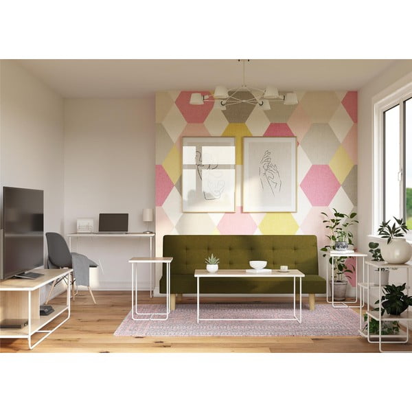 Fehér-natúr színű konzolasztal szett 3 db-os kőrisfa dekoros asztallappal 50x100 cm Dante – Støraa-image-3