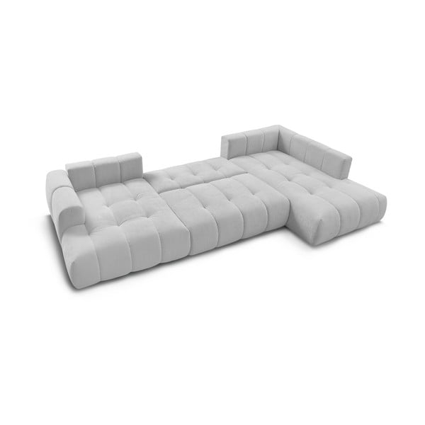 Világosszürke kinyitható-tárolóhelyes sarokkanapé (jobb oldali-U alakú) Fuji – Bobochic Paris-image-4