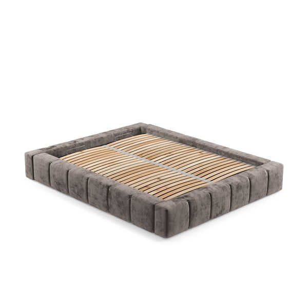 Barna kárpitozott ágyneműtartós franciaágy ágyráccsal 160x200 cm Aruba L – Maison de Rêve-image-3