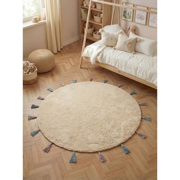 Krémszínű mosható-kézi szövésű pamut gyerek szőnyeg ø160 cm Snuggle Sunna – Hanse Home-image-1