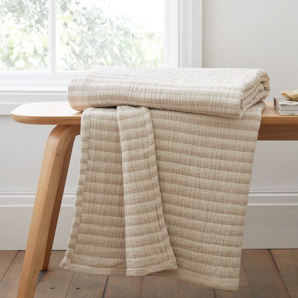 Natúr színű pamut takaró 150x200 cm Cotton Muslin Stripe – Bianca-image-1