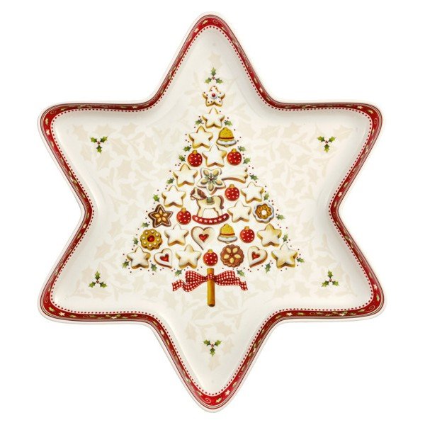 Piros-fehér porcelán karácsonyi csillag formájú szervarozó tál, 37,2 x 32,5 cm - Villeroy & Boch-image-2