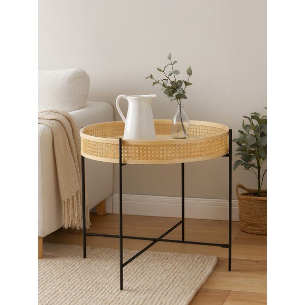 Natúr színű rattan kerek dohányzóasztal ø 60 cm Depok – Premier Housewares-image-2