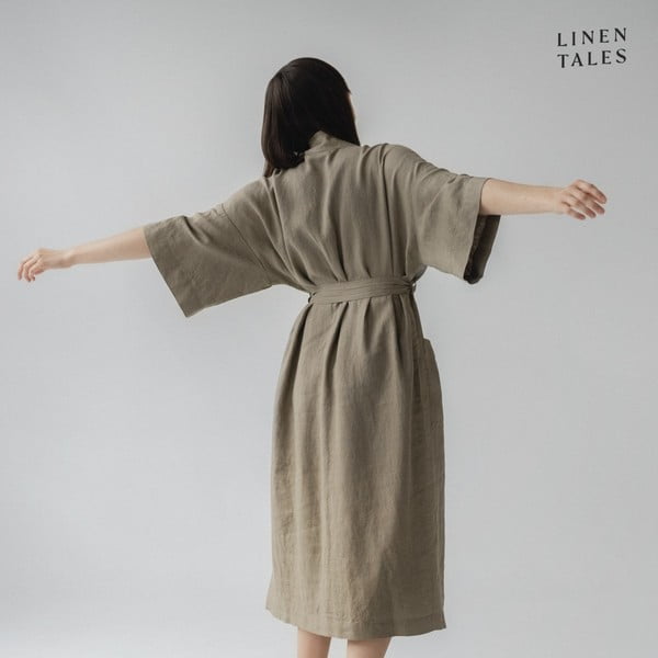 Khaki len fürdőköpeny L/XL Summer – Linen Tales-image-3