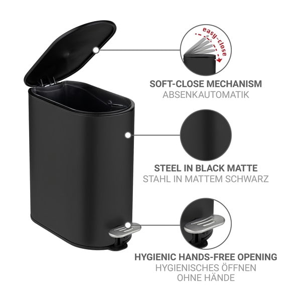 Matt fekete acél pedálos szemetes 5 l Collungo – Wenko-image-3