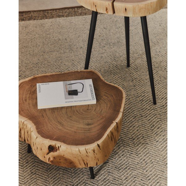 Natúr színű kerek dohányzóasztal akácfa asztallappal 49x47 cm Tanive – Kave Home-image-2