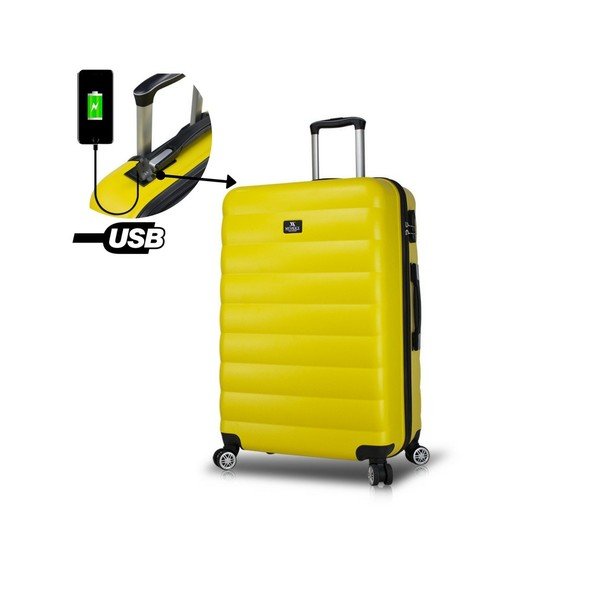 COLORS RESSNO Pilot Suitcase sárga görgős bőrönd USB csatlakozóval - My Valice-image-2