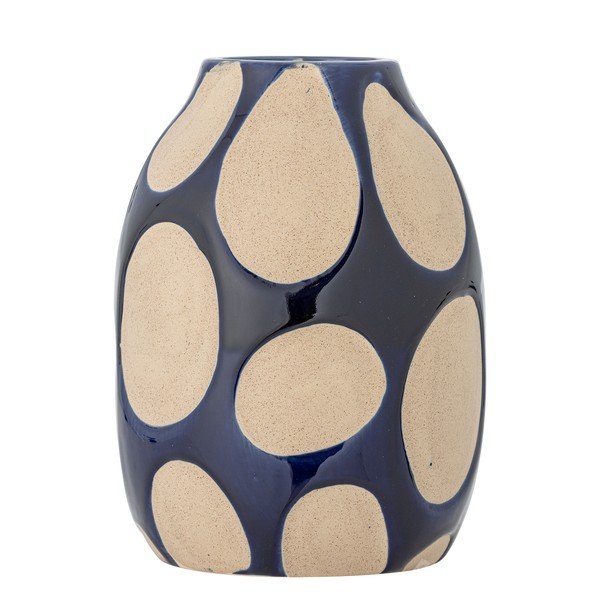 Sötétkék-krémszínű kőedény váza (magasság 20 cm) Bashir – Bloomingville