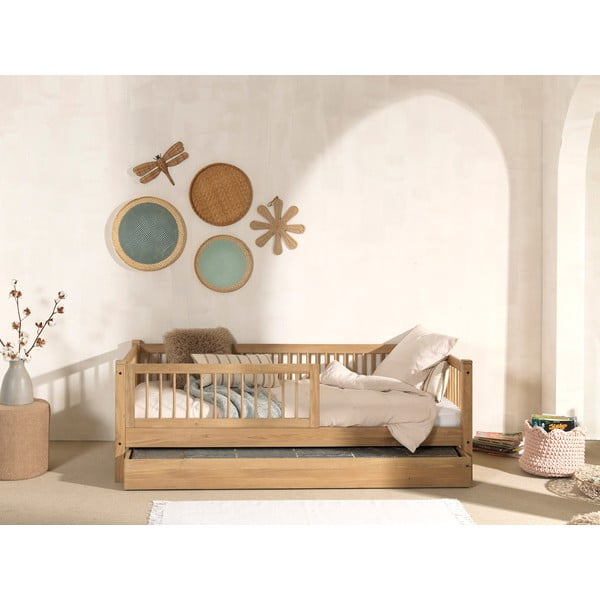Natúr színű tölgyfa gyerekágy kihúzható pótággyal, ágyráccsal 90x200 cm Forrest – Vipack-image-1