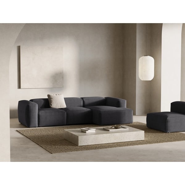 Sötétszürke kordbársony sarokkanapé (jobb oldali-heverő résszel) Bergamo – Cosmopolitan Design-image-1