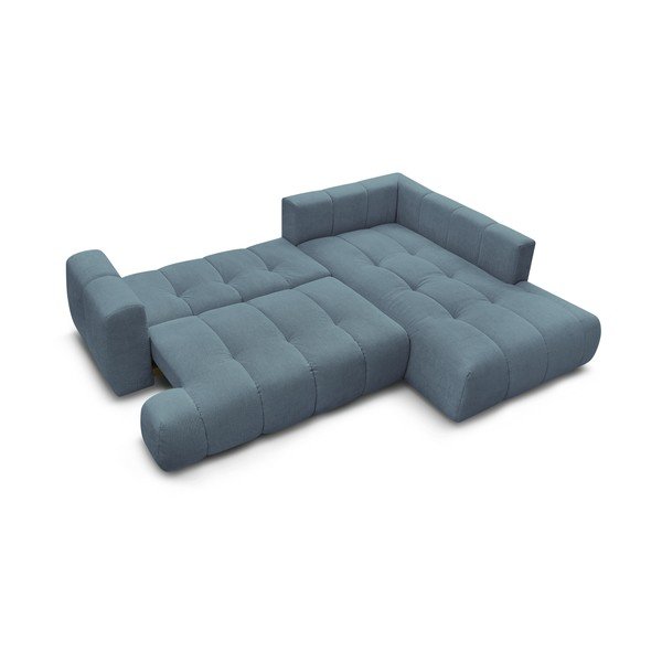 Kék kinyitható-tárolóhelyes sarokkanapé (jobb oldali-L alakú) Fuji – Bobochic Paris-image-4