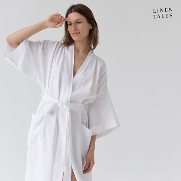 Fehér len fürdőköpeny S/M Summer – Linen Tales-image-3