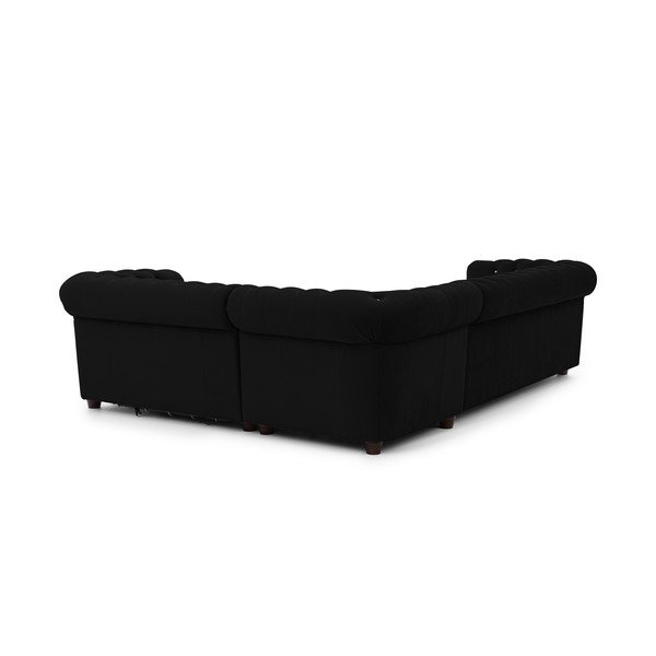 Fekete bársony kinyitható sarokkanapé (jobb oldali-L alakú) York Blik – Ropez-image-3