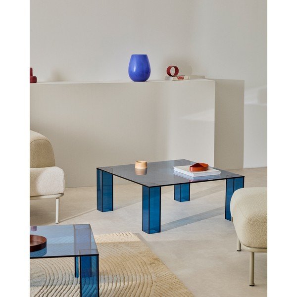 Kék üveg dohányzóasztal 85x85 cm Adularia – Kave Home-image-1