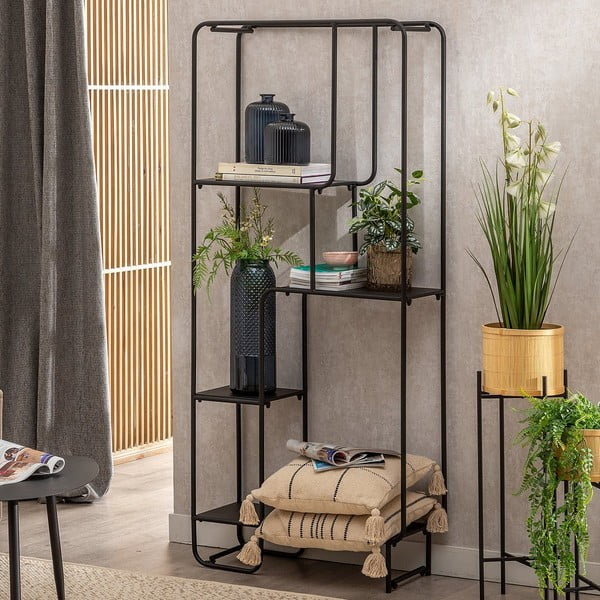 Fekete fém polcos állvány 76x180 cm Sleco – Ixia-image-1