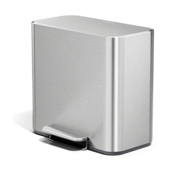 Matt ezüstszínű rozsdamentes acél szelektív-pedálos szemetes 15 l Dual Mini – simplehuman