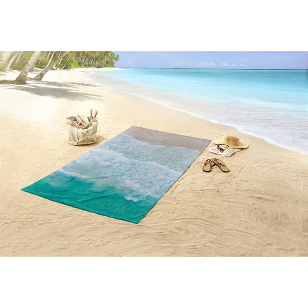 Bézs-türkiz strandtörölköző 100x180 cm – Good Morning-image-1
