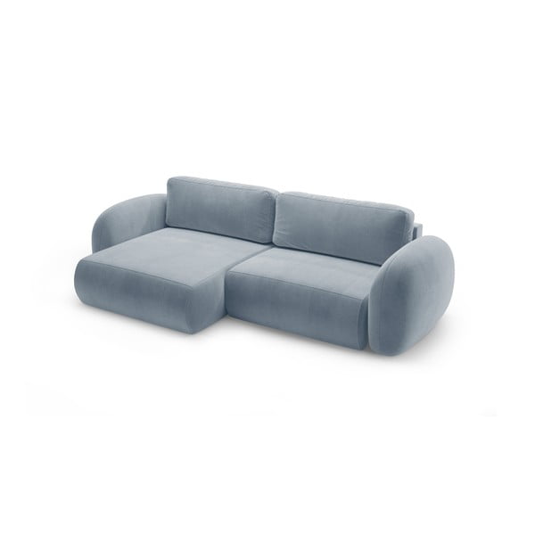 Szürkéskék bársony kinyitható-tárolóhelyes sarokkanapé Tonale – Cosmopolitan Design-image-2