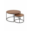 Barna kerek dohányzóasztal szett diófa dekoros asztallappal, 2 db-os ø 80 cm Yona - Kave Home