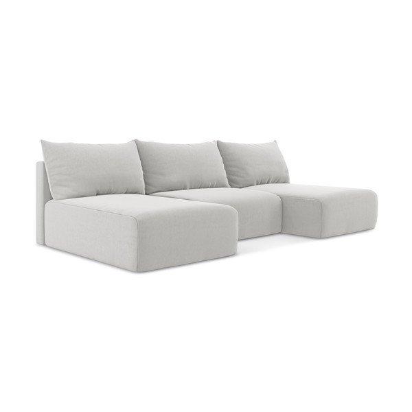 Világosszürke bársony kinyitható-tárolóhelyes (U alakú) sarokkanapé Kalena – Makamii-image-2