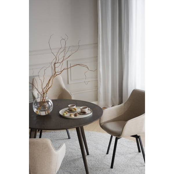 Sötétbarna kerek étkezőasztal tölgyfa dekorral ø 115 cm Yumi – Rowico-image-3