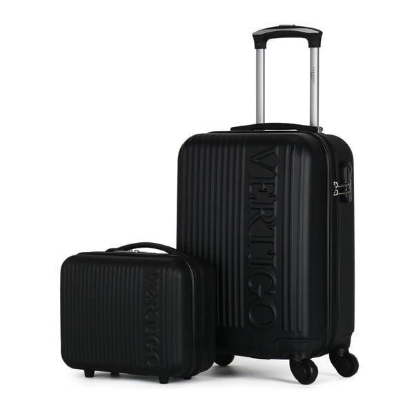 Valises Cabine & Vanity Case 2 darabos fekete gurulós bőrönd szett - VERTIGO