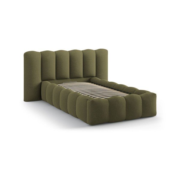 Khaki kárpitozott ágyneműtartós egyszemélyes ágy ágyráccsal 90x200 cm Lupine – Micadoni -image-2