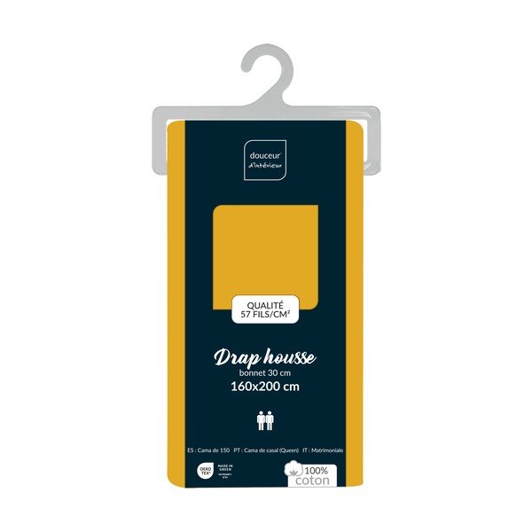 Sárga gumis pamut lepedő 160x200 cm Lina – douceur d'intérieur-image-2