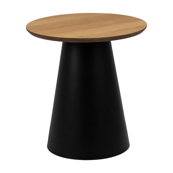 Fekete-natúr színű kerek dohányzóasztal tölgyfa dekoros asztallappal ø 45 cm Soli – Actona