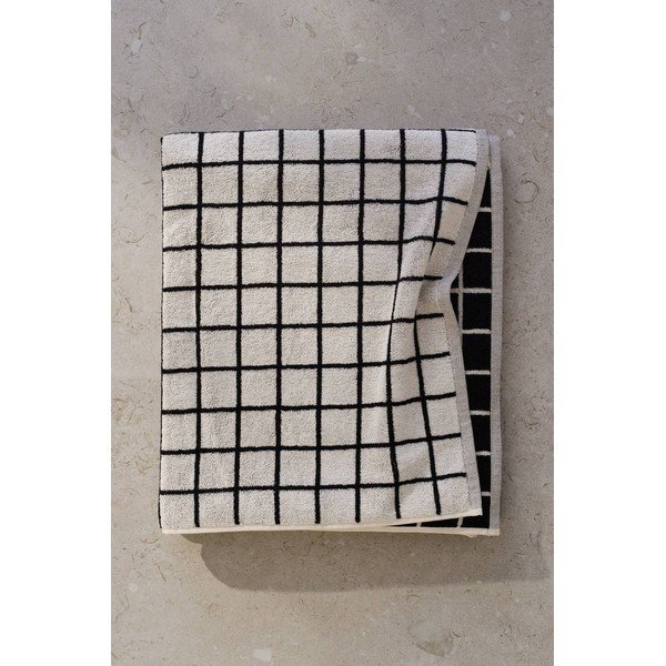 Fekete-bézs pamut fürdőlepedő 90x150 cm Grid – Jotex-image-1