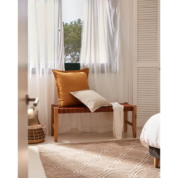 Konyakbarna-natúr színű bőr pad Calixta – Kave Home-image-1