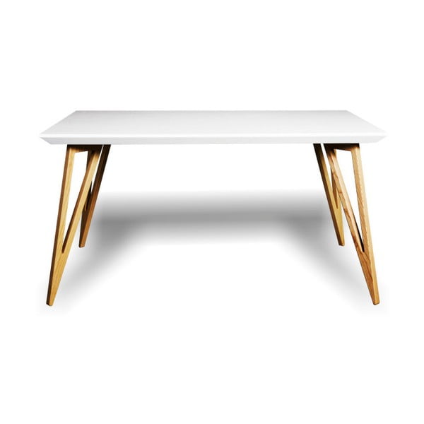 Triangle tömör kőrisfa étkezőasztal fehér asztallappal, 120 x 80 cm - Charlie Pommier