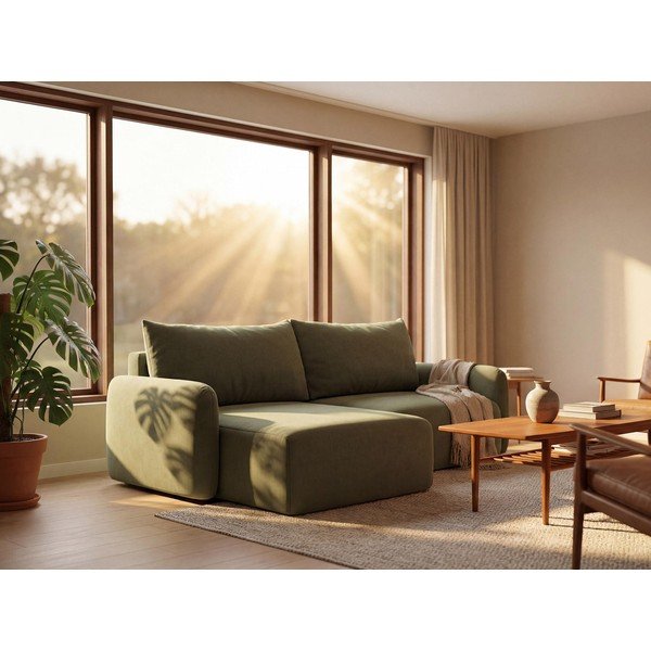 Fekete kinyitható-tárolóhelyes sarokkanapé (jobb oldali) Kalena – Makamii-image-1