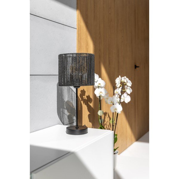Fekete asztali lámpa fonott nád búrával (magasság 48 cm) Foresto – GTV-image-2
