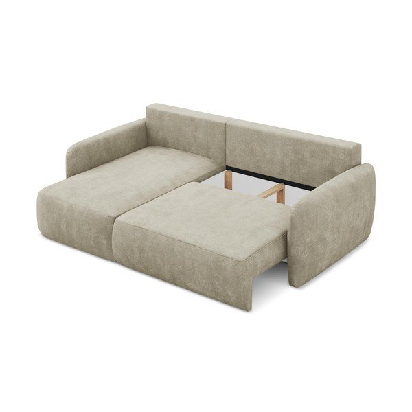 Bézs zsenília kinyitható-tárolóhelyes sarokkanapé (bal oldali-heverő résszel) Lilo – Makamii-image-3