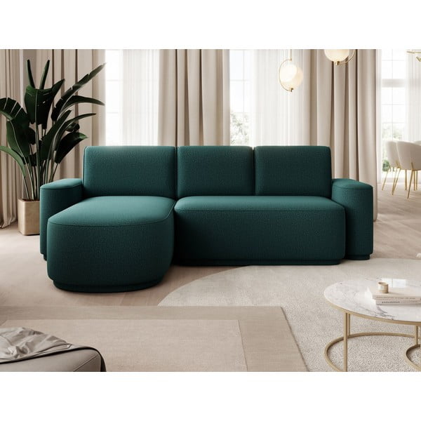 Zöld zsenília kinyitható-tárolóhelyes sarokkanapé (bal oldali-heverő résszel) Aurumm – ELTAP-image-1