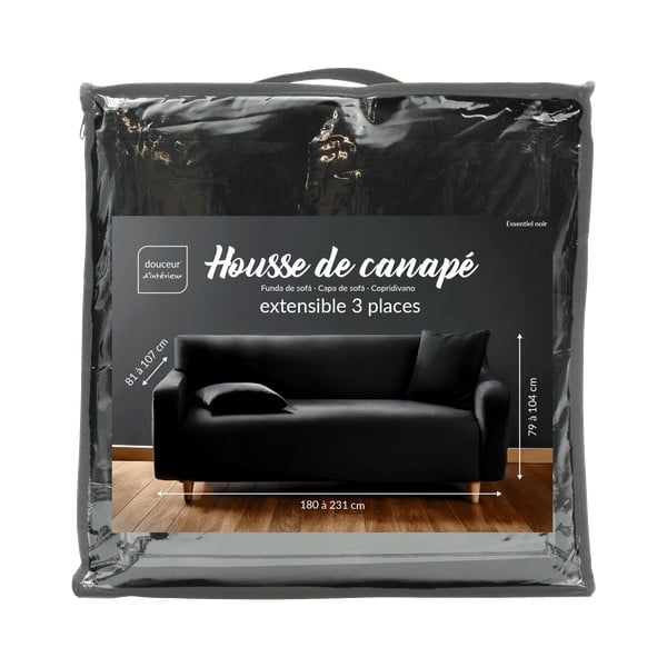 Fekete háromszemélyes gumis kanapé huzat Mila – douceur d'intérieur-image-3