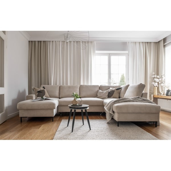 Bézs kordbársony kinyitható sarokkanapé (jobb oldali) Lofty Lilly – Miuform-image-4