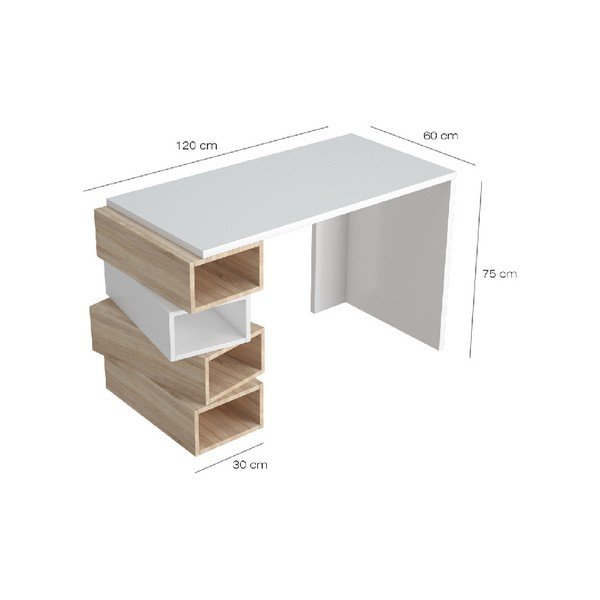 Damon fehér íróasztal világosbarna részletekkel, szélesség 120 cm-image-2
