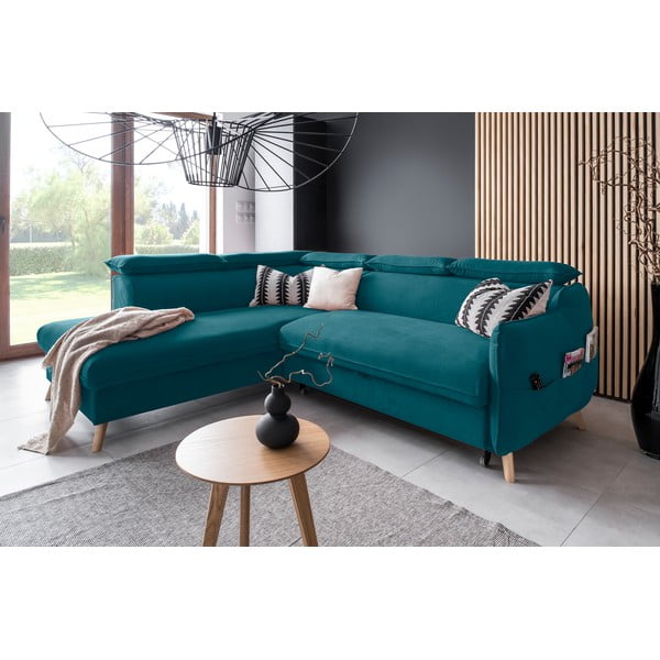 Türkiz bársony kinyitható sarokkanapé (bal oldali) Sweet Harmony – Miuform-image-4